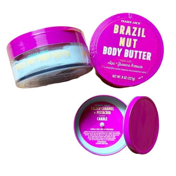 Set of 2 Trader Joe’s Brazil Nut Body Butter & Salted Caramel + Pistachio Candle - Picture 4 of 10